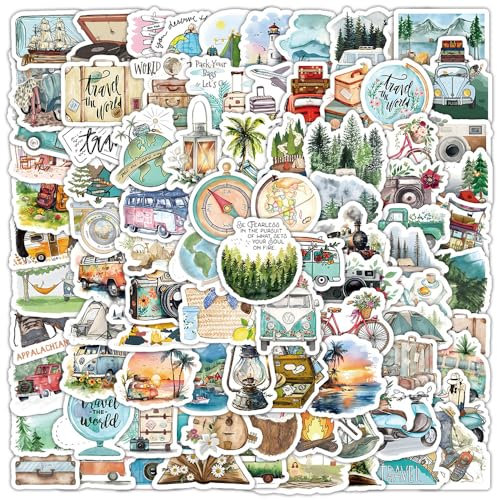 PNGIF Reisen im Freien Sticker Set 100 Stück, Wasserfeste Klein Camping Aufkleber für Koffer Scrapbook Skateboard Laptop Motorrad Snowboard Gepäck Graffiti Sticker für Jugendliche Erwachsene