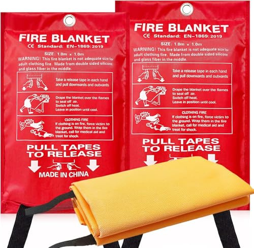 ifory 2 Pack Fire Blankets Emergency for Home, 40” x 40” Silicone-Coated Fiberglass Fire Blanket for Home and Kitchen, Skin-Safe Silicone Layer — No Itching, No Dust