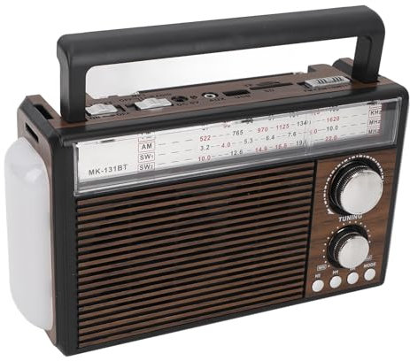 Radio AM FM Rétro, Radio Vintage Portable à Ondes Courtes avec Antenne et Puce BT, Radio Rétro à Piles ou Alimentation Secteur avec Grand Haut-Parleur Bluetooth pour la Maison,
