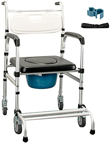 comodino, Regolabile in altezza Toilette Mobile Doccia Handicap, Sedia a rotelle per il trasporto domestico, Sedia da vasino per adulti con braccioli e secchio staccabile