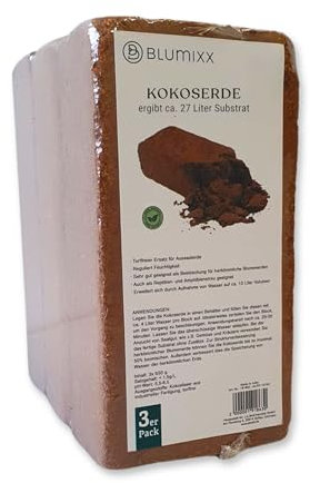 Blumixx Kokoserde 3er-Set (27 Liter) Hochbeet Aussaaterde, Blumenerde aus Kokosfaser, Anzuchterde, Natürliche & Torffreie Erde, Reptilienstreu, Pflanzenerde für Zimmerpflanzen