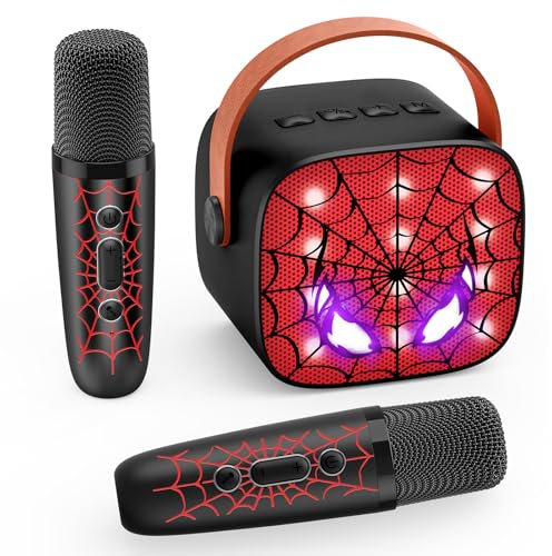 Braxel Karaoke Anlage Set mit 2 Bluetooth Mikrofonen Kinder, Spider Kinder Geschenk Junge 3-12 Jahre Karaoke Maschine Kinder Spielzeug Junge 3-12 Jahre Mikrofon Bluetooth Microphone Ostergeschenke