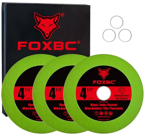 FOXBC 4-1/2 Inch Tile Glass Cutting Disc for Angle Grinders, Diamond Saw Blades Wheel Multi-Material for Grinding Ceramic, Crystal, Wine Bottle, 7/8 Arbor - 3 Pack