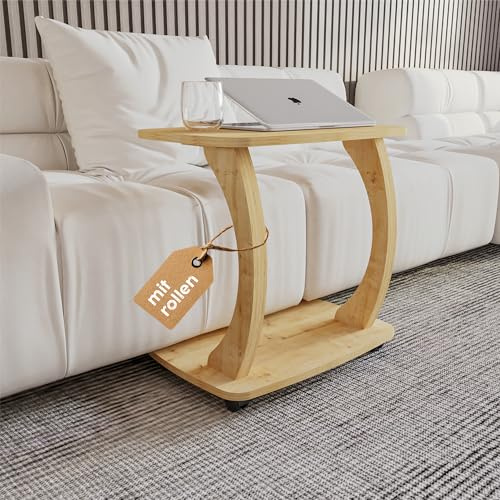 sugodesign Beistelltisch Couch, mit Rollen, Laptoptisch für Couch, Kleiner Wohnzimmertisch, Sofatisch in stylischer Eiche-Optik, Kleiner Couchtisch fürs Wohnzimmer, Side Table, Arasta