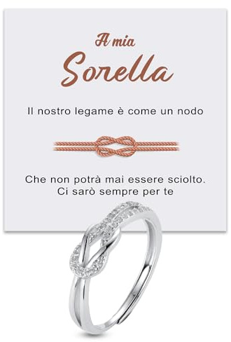 Anello Nodo Donna anello Sorella in Argento Sterling 925 Idea Regalo sorelle per lei Natale Compleanno regolabile - Cofanetto con DEDICA incluso