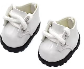 Mini Toy Monster Shoes - WHITE Patent Leather Doll Shoes, 2.3 x 3.5 cm, Lace-up Style with Rubber Sole, for 15-17 cm Dolls
