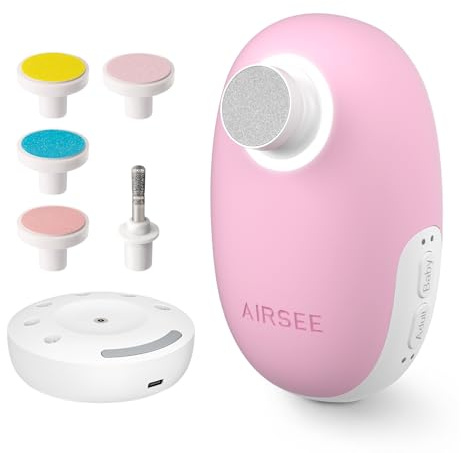 AIRSEE Baby Nail Trimmer Electric, Newborn Nail Clipper with Light, Safe & Easy Electric Nail File Baby Nail Clippers Baby Nail Care Set with LED Light, 6 Replacement Heads & Storage Case, Pink