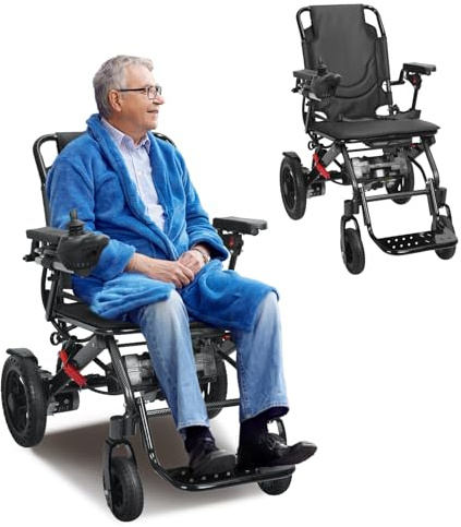 Ultra-Light Folding Electric Wheelchair for Adults | 12 Miles Long Travel Range | All Terrain Electric Wheelchairs | Aluminum Frame Scooter for Seniors | 500W Motors Power Wheelchair for Daily Use