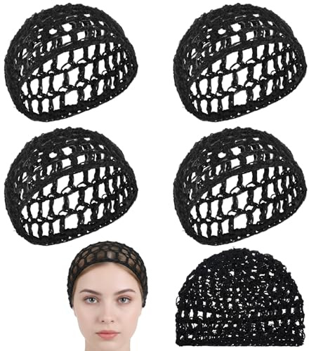4PCS Hair Nets for Sleeping In, Crochet Hair Net for Sleeping in for Curly Hair Wig Protection Women Men (Black)