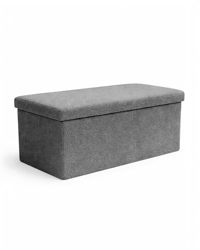 Keplin Storage Ottoman Bench, 90L Storage, 150kg Capacity, Foldable, Grey