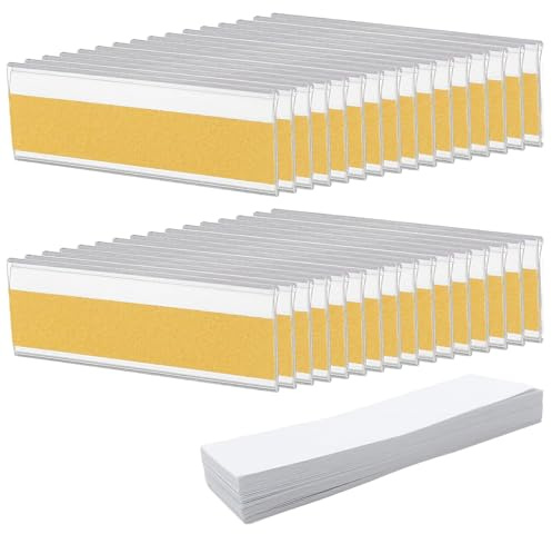 PacuM 50 Pièces Porte Etiquette Adhesif 76 X 25MM Porte-étiquettes Transparentes Support Etiquette Prix Imperméables pour Etagères Bureau Magasin Supermarché Marché (Papier Inclus)