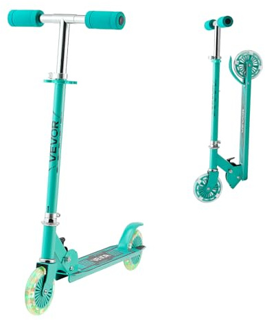 VEVOR Monopattini a Spinta per Bambini, Monopattino Mobilità Urbana a 2 Ruote Luminose, Manubrio Regolabile in Altezza, Pedana Antiscivolo, Telaio Pieghevole e Leggero Fino a ca. 50 kg, Colore Verde