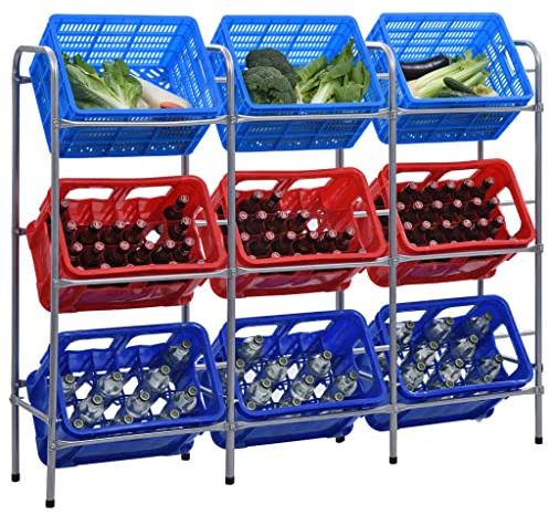Solivagant Étagère de Rangement pour 9 caisses Argenté 145x33x116 cm Acier,(6.2 KG)
