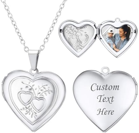 U7 Collana Donna con Foto Ciondolo Portafoto Due Cuori Placcato Platino Collana Donna Cuore Medaglione Foto Idee Regalo Mamma Ragazza