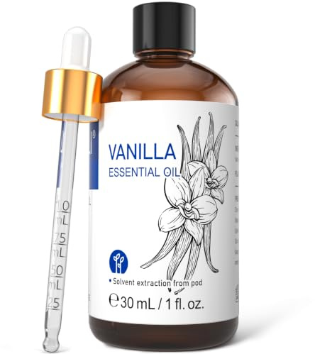 HIQILI Vanilla Essential Oil for Diffuser, Skin Care, Candle Soap Making | Strong Fragrance for DIY Perfume, Blends with Lotion and Lip Balm for Dry Skin Comfort - 30 mL / 1 fl oz