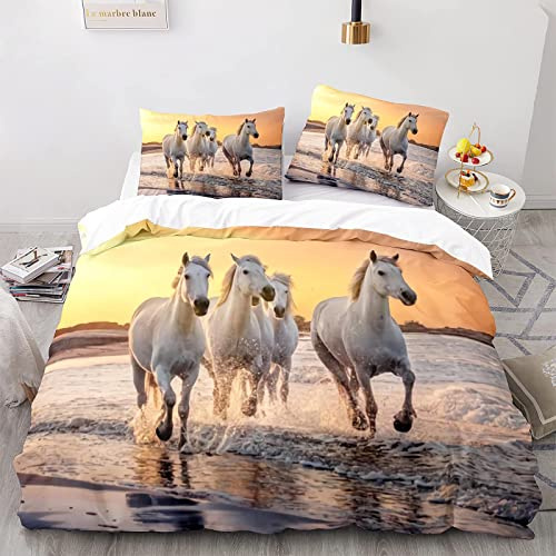 YSWFGE Housse de Couette Cheval 140x200 cm 1 Personne Parure Lit 3 pièces Animal Literie 3D HD Impression Microfibre avec Fermeture éclair Hiver pour Enfant et Adolescent, 140x200cm