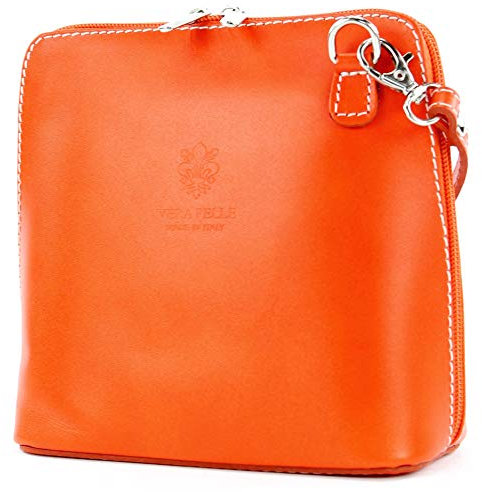modamoda de - T94 - ital kleine Umhängetasche aus Glattleder, Farbe:Orange