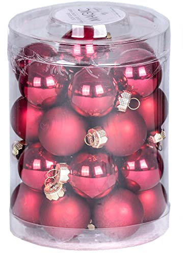 Kleine Weihnachtskugeln 28 STK 3cm | Christbaumkugeln aus Glas | Für Deko Weihnachtsdeko (Ochsenblut | rot)