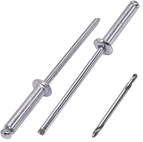 SKIR'CO (400 pezzi) Rivetti ciechi in alluminio 3,2 x 16 mm, mandrino in acciaio, rivetti pop, testa a cupola, punta da trapano inclusa