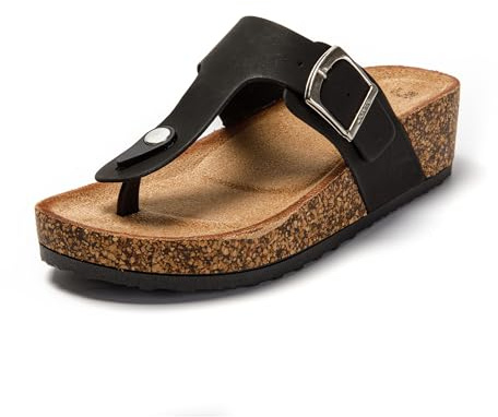 JOMIX Sandali Donna Eleganti Infradito Estivi Zeppa Comodi con Tacco Sughero SD8039-S1 (Nero, 40 EU)