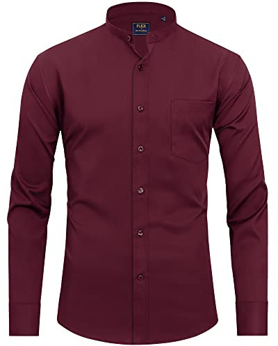J.VER Men's Fashion Dress Shirts Long Sleeve Slim Fit Non Iron Business Casual Wedding Office Work Shirt Burgundy Red