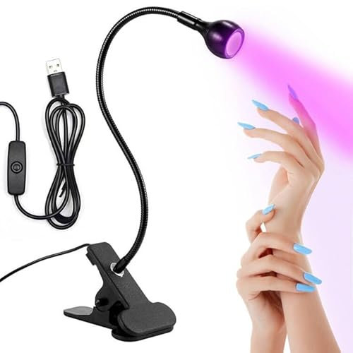 NEOVSUNY Lampe UV Ongles Gel,3W Mini Lampe UV Ongles, Gel Pose Americaine avec Clip et Interrupteur,Sèche Rapidemen pour la manucure doigts secs Rotative à 360