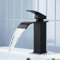 Wasserhahn Bad, Hevenaov Wasserfall Waschtischarmatur Armatur mit Auslauf Höhe 13 CM, Einhebel Mischbatterie für Kaltes und Warmes Wasser im Badezimmer, Wassersparend, Schwarz