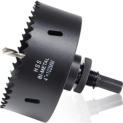 102mm Lochsäge für Metall und Holz, 4 Zoll HSS Bi-Metall Lochbohrer Rund-Lochschneider mit 40mm Schnitttiefe, für Stahl, Eisen, Aluminium, Decken, Trockenbau und Gipskarton