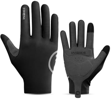 INBIKE Breathable Bike Gloves for Men Women, Full Finger Gel Pad Cycling Gloves, Touchscreen Mountain Biking Gloves, Reflective Bicycle Gloves, Anti-Slip Workout Gloves Black Medium