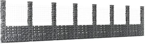 Baziroo Gabion en forme de U - 860 x 20 x 200 cm - Argenté - Grille de gabion - Brise-vue - Gabion - Décoration murale - Gabion - Pour soutenir les murs de jardin