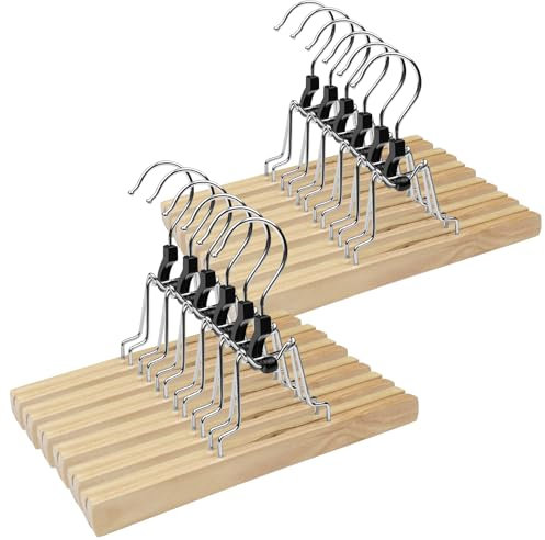 Dunkwckore 8 Pezzi Grucce Appendiabiti Legno, Grucce per Pantaloni in Legno con Gancio Girevoli a 360°, Antiscivolo Appendini per Pantaloni, Stampelle per Pantaloni, Grucce per Gonne, Naturale