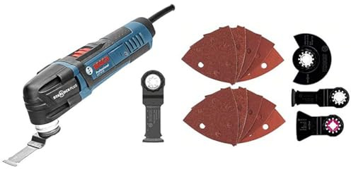 Bosch Professional Multi-Cutter GOP 30-28 (Starlock-Werkzeugaufnahme, 300 Watt, inkl. 1x Tauchsägeblatt, im Karton) + 13tlg. Starlock Universal-Set (für Holz, Metall, Farbe, Sägen, Schleifen, Schaben)