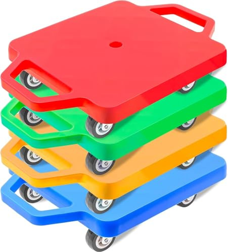 4 Pack Kids Sitting Scooter Board with Handle,360° Swivel Wheels | Colourful Floor Scooters with 360° Swivel Casters for Gym Class, PE, Indoor and Outdoor Activities