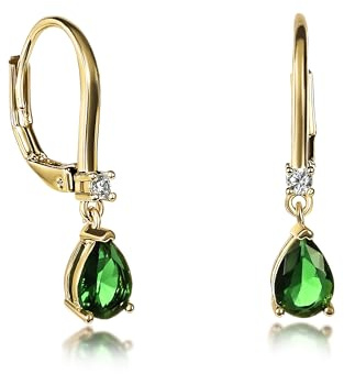 Zavana Kleine Tropfen-Ohrringe in Grün für Damen und Teenager-Mädchen mit birnenförmigen Steinen, zierliche goldene Ohrringe für Frauen mit grünen Steinen, süße Ohrhänger für Damen mit Klappverschluss