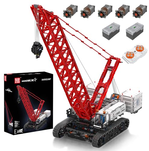 Mould King 17046 High-tech Crawler Crane MOC Truck with 5 Motor, APP Technology Remote Controlled 16000 Grid Boom Crawler Crane Construction Clamp Blocks Kit of 4494 Parts
