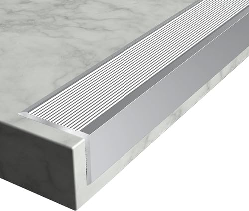 Perfil de Borde de Escalera Aluminio Plateado, 60 x 40 mm Perfil Angular para Escaleras, Impermeable Protector de Nariz de Escalera, Flexible en Forma de L para Borde Protector