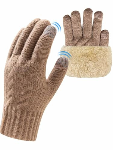 Joligiao Herrhandskar vinter pekskärmshandskar med mjukt fleecefoder vinter stickad handske för män kvinnor termisk handske förtjockade manschetter för vindskydd unisex utomhussport löpning skidåkning