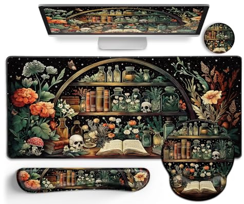 LIMKRIAN Goth Skull Mouse Pad Set Large Desk Mat for Desktop Decor