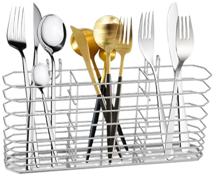 Hitburu Cesta Escurridor para Tenedores | Cesta Organizadora para Cubiertos Colgable Fabricada en Acero Inoxidable | Rack Secado Cubertería Para Encimera De Cocina Buffet Picnic