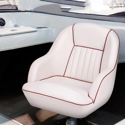 Captain Bucket Seat, Marine Vinyl Boat Chair with Thickened Sponge Padding & Ergonomic Backrest, 42cm Wide Comfortable Pontoon Boat Seat Easy Clean PU Leather for Fishing Sightseeing Speedboat Canoe-r