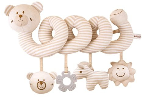 DAGLLGEW Baby Stroller Toy, Spiral Plush Animals Hanging Crib Toys with Teething Rings, BB Sounds and Ringing Bells, Early Educational Sensory Toys for Newborn 0-12 Months, Beer Carseat Hanging