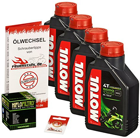 Motul 10W-40 Öl + HiFlo Ölfilter für Honda NC 700 S/X, 12-14, RC61 RC63 - Ölwechselset inkl. Motoröl, Filter, Dichtring