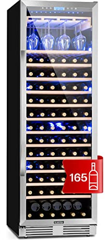 Klarstein Vinovilla Grande - Frigorifero per vino, 425 l, 165 bottiglie, 13 ripiani, Touch Control, Luci LED selezionabili in 3 colori, Porta bicchieri di vino, Temperatura regolabile, Nero