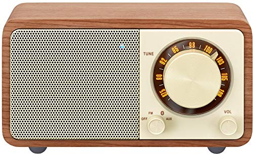 Sangean WR-7WL Wood Cabinet Mini Bluetooth Speaker with FM Tuner and Aux-in Walnut/Wood