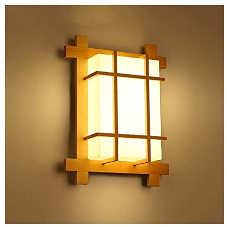 XYY Recessed Solid Wooden Wall Lamps,Japanese Wall Lamp Wall Decoration Light, Bedside Lamp Led Wood Wall Lamp Small Ceiling Light,E27 Square Wall Light,Bedroom Light
