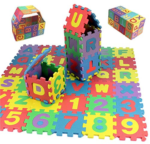 Puzzle Tapis Mousse Bébé 36 Pièces, Tapis de Jeu Très Résistant pour Enfants 12 * 12CM/PCS, Puzzle Bebe EVA Non Toxique, Tapis de Jeux Alphabets