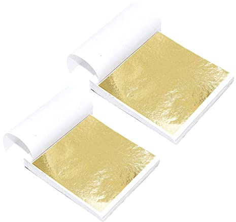 ACONDE Foglia d'oro Imitazione, Foglia d'oro per Nail Art, Pittura, Decorazione Artigianale e Fai da Te, 100 Pezzi, Dorata, 14cm