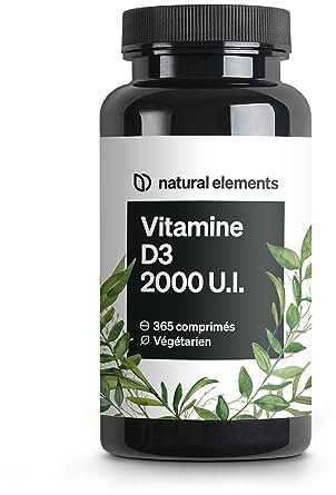natural elements Vitamin D3 2000 I.E. – 365 Tabletten – für Knochen und Immunsystem – hochdosiert, ohne unnötige Zusätze – in Deutschland produziert & laborgeprüft