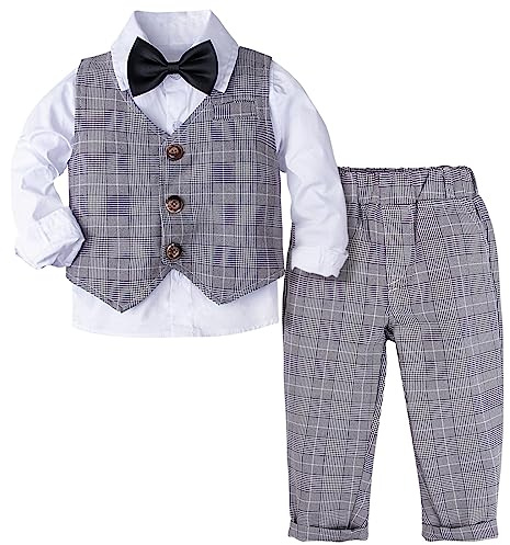 mintgreen Toddler Boys Wedding Party Suit Tuxedo Outfit Sets, Grey Plaid, 4-5 Years, 120