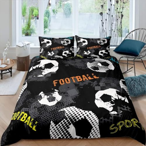 Ragazzi Calcio Biancheria da letto Set Bambini Sport tema Copripiumino Teen Calcio Pattern Biancheria da Letto Football Americano Stile Copripiumino 200x200cm camera da letto decorazione, 3 pezzi